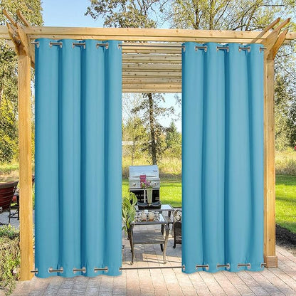 NICETOWN Windproof Outdoor Curtain for Patio, Waterproof Insulated Top and Bottom Rustproof Grommets Heavy Weight Sunlight Block Outdoor Patio Drape, 1 Panel, 52 x 95 inches, Teal Blue