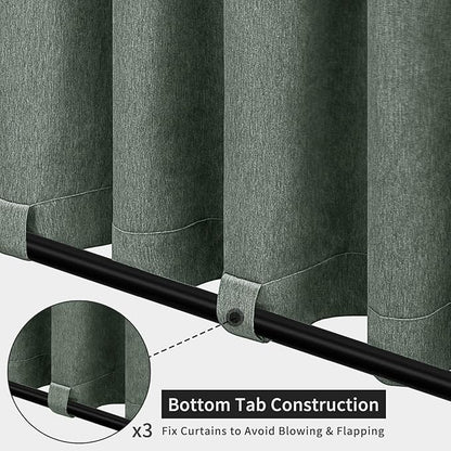 Easy-Going Linen Look Outdoor Curtains Waterproof Windproof Porch Curtains, Soft Thicken Outdoor Privacy Curtains for Patio, Gazebo, Grommet Top and Tab Bottom Drape, 1 Panel, 54x108 inch, Sage Green
