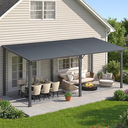 AECOJOY 8' x 20' Outdoor Hardtop Metal Gazebo for Patio, Large Lean to 20x8 Galvanized Steel Wall Mounted Pergolas and Grill Gazebos Clearance, Patio Roof Heavy Duty Metal Awnings for Backyard, Decks