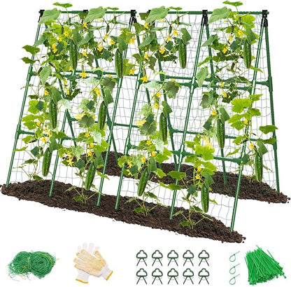 4 Pack Cucumber Trellis, Garden Trellis for Climbing Plants Outdoor, A-Frame Cucumber Trellis for Raised Bed, Plant Grow Support for Tomato, Squash, Vegetable, Flower(33"x47"x4Pcs)