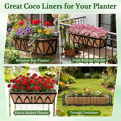 Halatool 4 Pack 24 Inch Window Box Liners, Pre-Formed Coco Fiber Replacement Liner, Natural Coconut Coir Planter Liners for Wall, Hanging Basket, Flower Pot, Fence and Railing
