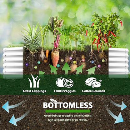 A ANLEOLIFE 6X2X1.5 ft Galvanized Raised Garden Beds Outdoor, Oval Round Metal Planter Box for Planting Vegetables Flowers Herb, Anti-Rust & Easy-Setup, Antique White