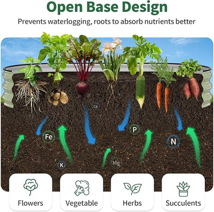 Kesfitt Raised Garden Bed, 6x3x1 FT Galvanized Steel Metal Raised Garden Bed, Oval Open-Bottom Design, 12-Inch Deep for Outdoor Vegetable & Herb Gardening, Fruit Green