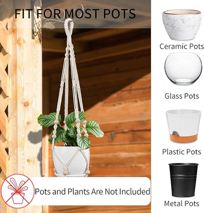 Macrame Plant Hanger - Fits 4 to 15 inches Pots for Indoor Outdoor, 43"/35"/29" Different Sizes Set, Ivory (POTS NOT Included)