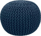 COTTON CRAFT - Hand Knitted Cable Style Dori Pouf - Blue - Floor Ottoman - Cotton Braid Cord - Handmade & Hand Stitched - Truly one of a Kind Seating - 20 Dia x 14 High