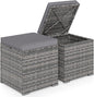 RELAX4LIFE Wicker Outdoor Storage Ottoman - 2-Piece Rattan Footstool w/Removable Cushion, Multipurpose Footrest Foot Stool Seating, Set of 2 Outdoor Ottomans for Patio Deck (Mix Grey-Grey)