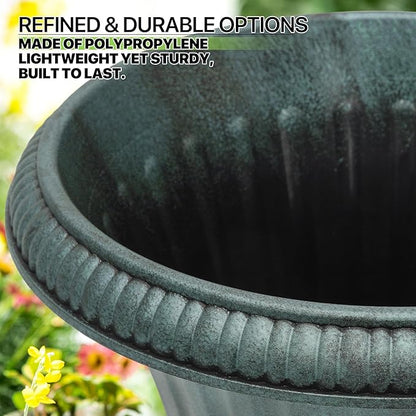 Magshion 20" Urn Planter for Outdoor and Indoor Plants, Large Decorative Front Porch Planter, Vintage Grecian Flower Pot for Patio, Garden & Entryway Décor, Antique Green