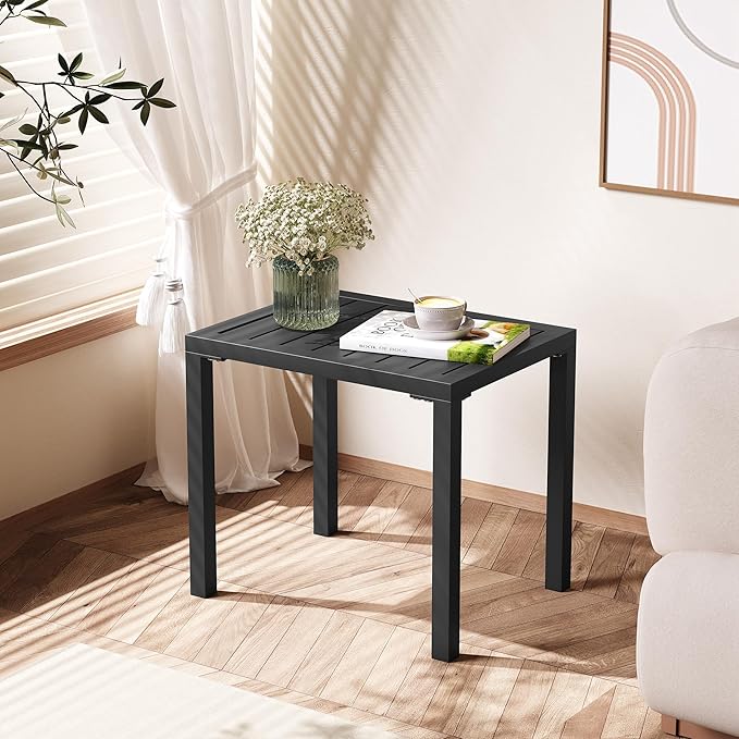 Crestlive Products Outdoor Side Table Set of 2, Aluminum Rectangular Side/End Table, Small Patio Coffee Bistro Table for Outdoor Indoor (Black)