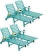 Carauci Lounge Chair Outdoor Set of 4, HDPE Chaise Lounge with Wheels, 5-Position Adjustable Backrest & 2 Cup Holders Patio Lounge Chair, All-Weather Pool Sun Lounger for Poolside, Backyard, Lake Blue