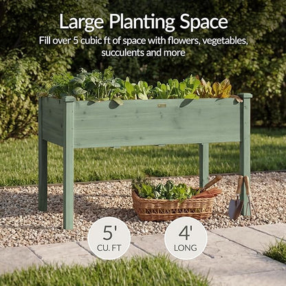Best Choice Products 48x24x30in Raised Garden Bed, Elevated Wood Planter Box Stand for Backyard, Patio, Balcony w/Bed Liner, 200lb Capacity - Sage