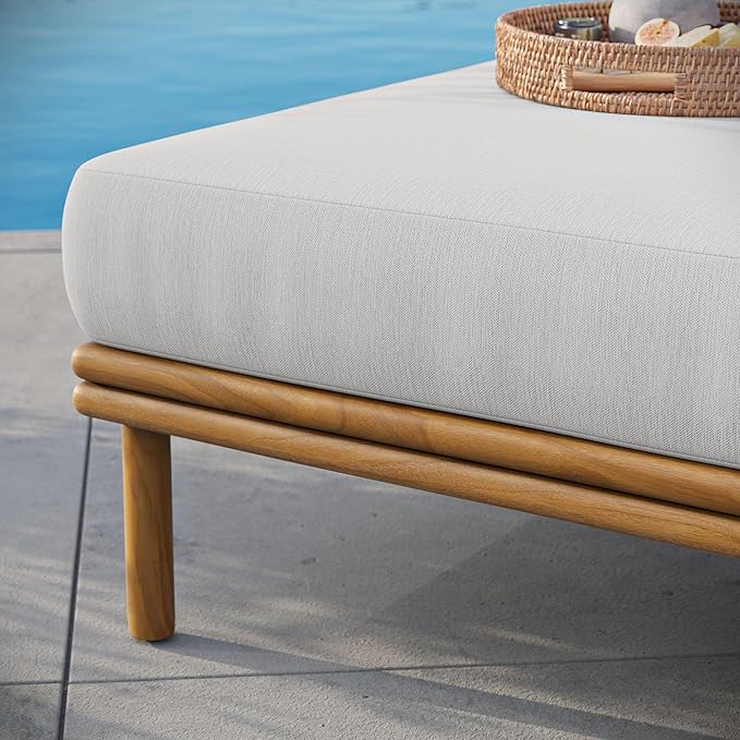 Modway Wren Teak Wood Outdoor Ottoman in Natural Sail
