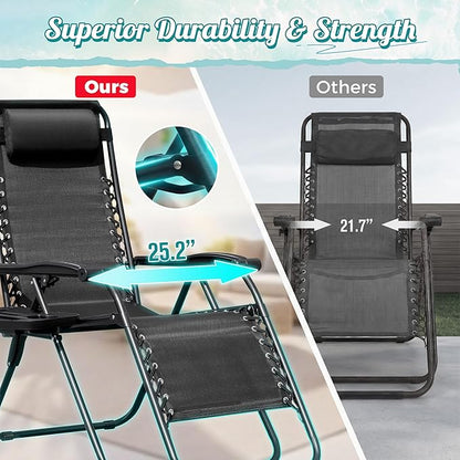 Homall Zero Gravity Chair Patio Folding Lawn Lounge Chairs Outdoor Lounge Gravity Chair Camp Reclining Chair with Pillows for Poolside Backyard and Beach Set of 2 (Dark Black)