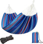 JoyView Brazilian Double Hammock with Hanging Ropes Extra Large 86.6x59” Portable Cotton Hammock for Patio Backyard Porch 450LBS Weight Capacity Perfect for Outdoor/Indoor - Blue Stripe