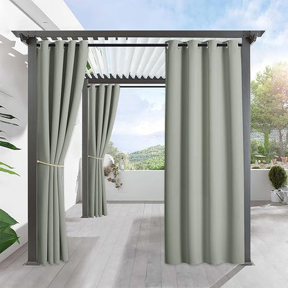 RYB HOME Outdoor Curtains for Patio Waterproof Block Sunlight Thermal Insulated Privacy Assured Thick Outside Curtains for Porch, Gazebo, Pergola, W52 x L95, Sea Green, 1 Panel