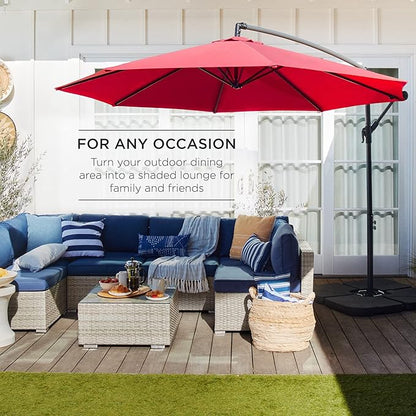 Best Choice Products 10ft Offset Hanging Market Patio Umbrella w/Easy Tilt Adjustment, Polyester Shade, 8 Ribs for Backyard, Poolside, Lawn and Garden - Red