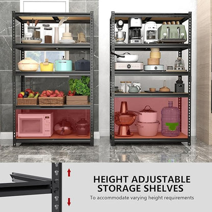Heavy Duty Garage Shelving,5-Tier Metal Storage Shelves,2400LBS Shelving Unit,Adjustable Shelving Rack, Standing Shelf Units for Garage Storage Warehouse,28''×12''×60''