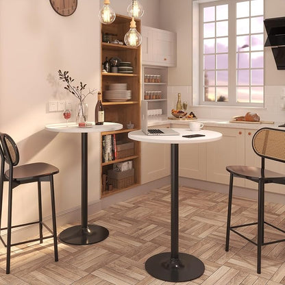Furmax Bistro Pub Table Round Bar Height Cocktail Table for Home Bar, Small Round Bar Tables for Party, Dining Room, Living Room and Wedding, Metal Base MDF Top Obsidian, 40.6 Inch Height (1, White-1)