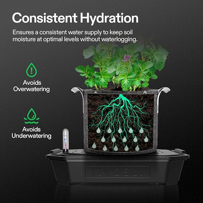 VIVOSUN 4-Pack FlexFeed Self-Watering Pots, Auto Irrigation Fabric Pot Base with Water Meter & Maintenance Window, for Use Indoors/Outdoors in Grow Tents, Greenhouses, Gardens