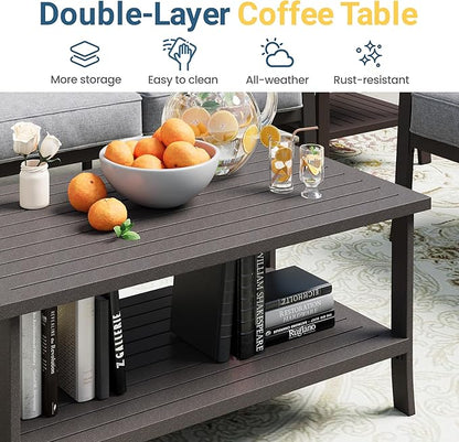 RoyalCraft 3 Seats Outdoor Patio Furniture Set, Outdoor Metal Sectional Furniture with Cushions, Outdoor Conversation Set with Coffee Table for Balcony, Backyard, Garden, Deck, Grey