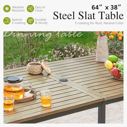 Sophia & William Swivel Patio Dining Set for 6 | Outdoor Table and Chairs | Removable Seat Cushions | 64" Metal Tabletop with Wood Texture