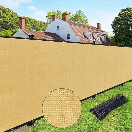 UPGRADE Privacy Fence Screen 4'x43' Sand Outdoor 90% Visibility Blockage 170 GSM Mesh Shade Cover Panels for Backyard,Balcony,Home Decoration with Zip Ties,Customized Avaliable