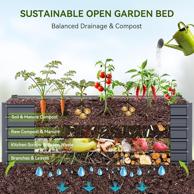 Ohuhu 8x3x1.9FT Metal Raised Garden Bed Outdoor, Reinforced Galvanized Steel Rustproof Planter Box, 100% Non-Toxic, 341 Gal Large Capacity Heavy Duty Raised Beds for Growing Vegetables Flowers Herbs