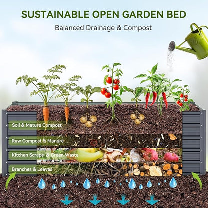 Ohuhu 8x3x1.9FT Metal Raised Garden Bed Outdoor, Reinforced Galvanized Steel Rustproof Planter Box, 100% Non-Toxic, 341 Gal Large Capacity Heavy Duty Raised Beds for Growing Vegetables Flowers Herbs