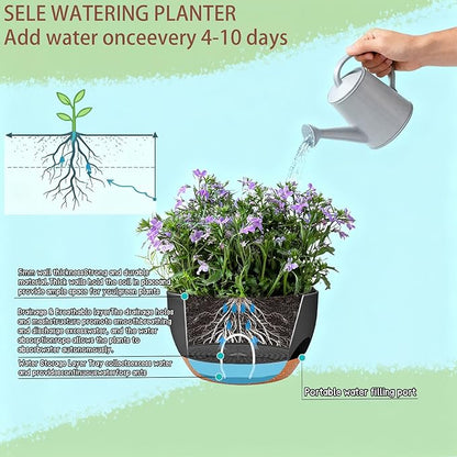 Set of 4-8 Inch Self Watering Hanging Planters for Indoor Outdoor，Hanging Plant Pots with Drainage & Removable Tray, Hanging Pots Holder for Ivy, Pothos, Ferns, Balcony & Patio, Black Brown