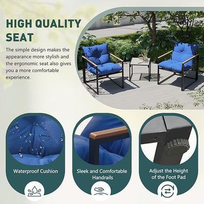 Outdoor Wicker Patio Furniture Set, Rattan Sectional Sofa Set with Thick Cushions (Blue, 3 Piece Conversation Set)