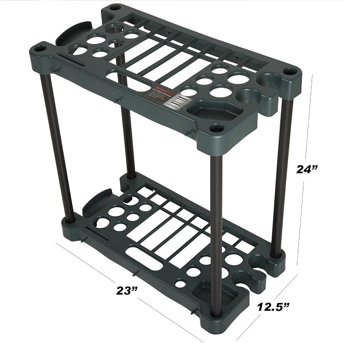 Storage Rack for Garden Tools - 30-Tool Plastic Organizer in Dark Green