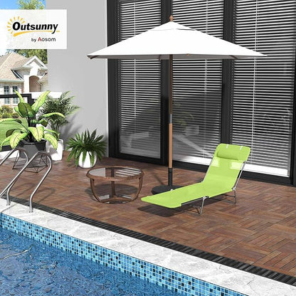 Outsunny Folding Chaise Lounge Pool Chairs, Outdoor Sun Tanning Chairs with Pillow, Reclining Back, Steel Frame & Breathable Mesh for Beach, Yard, Patio, Green