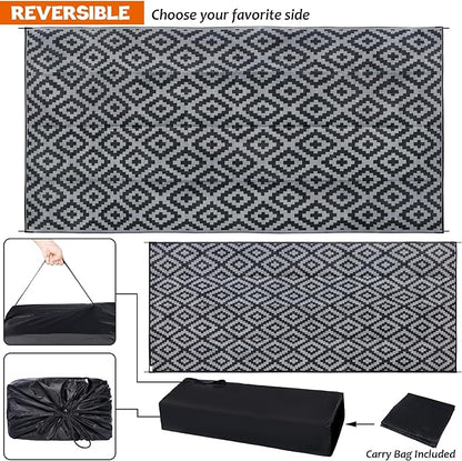 SAND MINE Waterproof Outdoor Rug 10x20 ft, Plastic Reversible Rug, Modern Area Rug, Large Floor Mat for Outdoors, RV, Patio, Backyard, Deck, Picnic, Beach, Camping