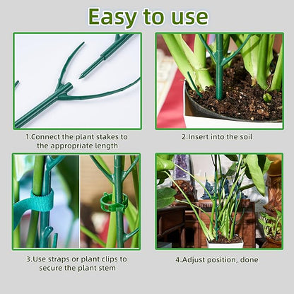 5 Pack Adjustable Plant Support Stakes,Stackable Plant Support Pole with Garden Ties and Clips, Suitable for Monstera,Climbing Plants and Indoor Outdoor Plants