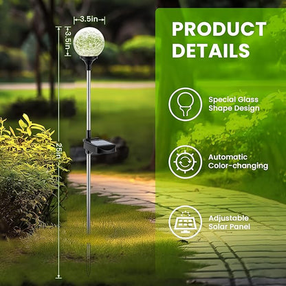 GIGALUMI Solar Garden Lights 3 Pack, Outdoor Solar Lights for Yard Decorative, Christmas Lights Outdoor Decorations Waterproof, Multi-Colored Changing Garden Globes Cracked Glass Ball with LED Lights