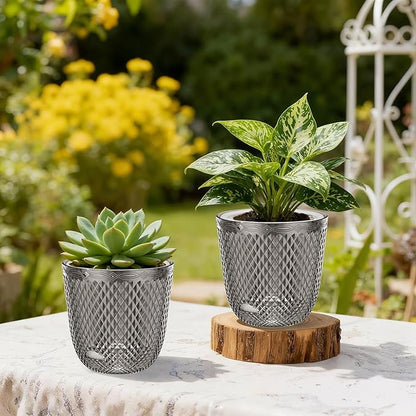 QCQHDU 2 Pack Self Watering Pots, 5.7 Inch Flower Pots with Drainage Holes and Water Filling Port, Garden Planter for Indoor Outdoor Plants (Gray)
