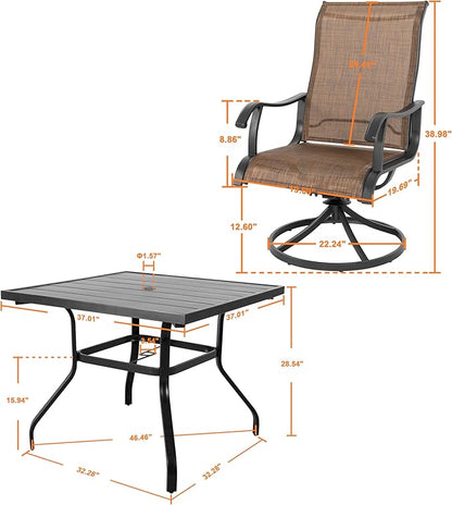 NUU GARDEN Outdoor Dining Set 5-Piece Patio Set with Weather-Resistant Table and 4 Textilene Swivel Chairs for Yard, Deck and Poolside, Brown and Black