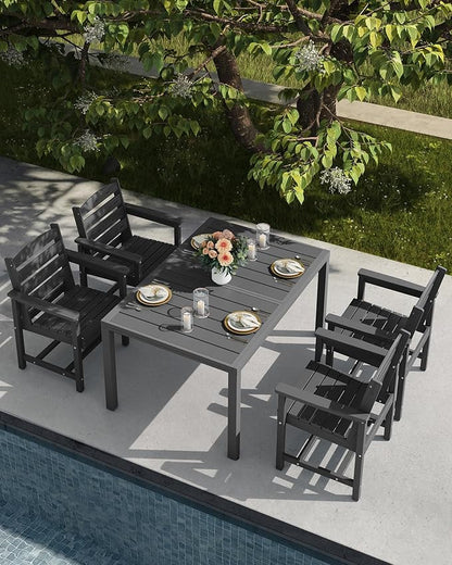 SERWALL Outdoor Expandable Dining Table 60" - 83", Patio Dining Table for 4-10 People, All Weather HDPE and Aluminum Outdoor Furniture for Backyard, Garden, Grey