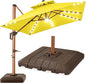 Best Choice Products 10ft Square Cantilever Patio Umbrella w/Base Included, Woodgrain Pattern Pole & Solar LED Lights, 360-Rotation, Offset Hanging Outdoor Shade - Yellow