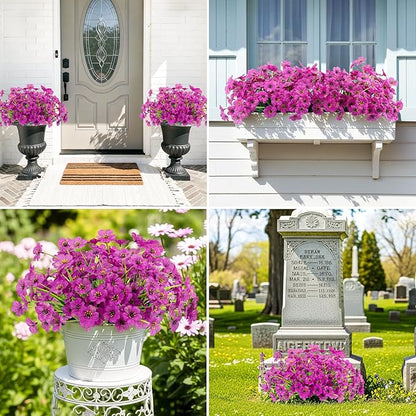 MACTING 24 Bundles Artificial Flowers for Outdoors Fake Flowers UV Resistant Faux Plastic Plants No Fade for Planters Window Patio Porch Home Garden Outside Spring Summer Decorations(Purple)