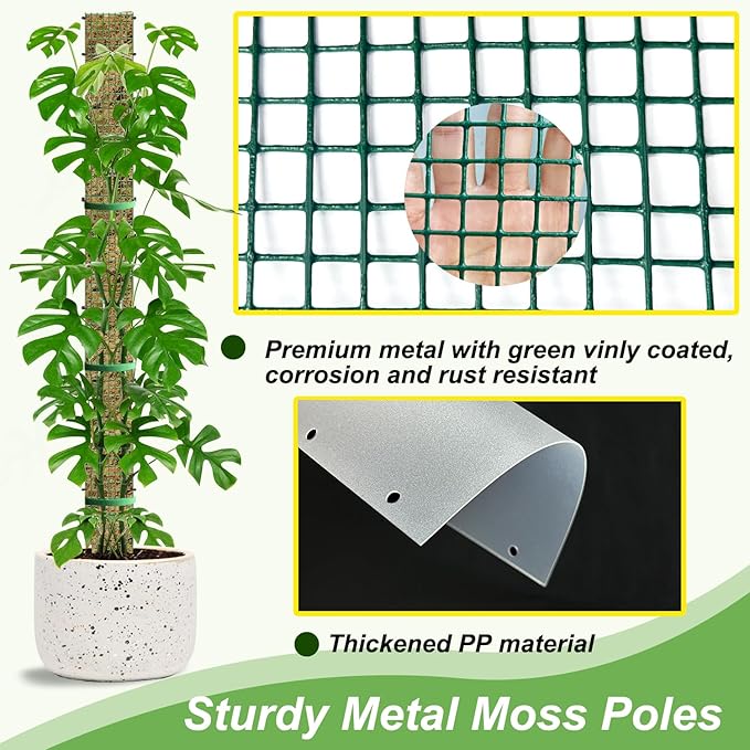 24" Metal Moss Pole, D Shape Sphagnum Moss Pole, Moss Poles for Climbing Plants, Monstera, Indoor Climbing Plants (2Pcs 24")