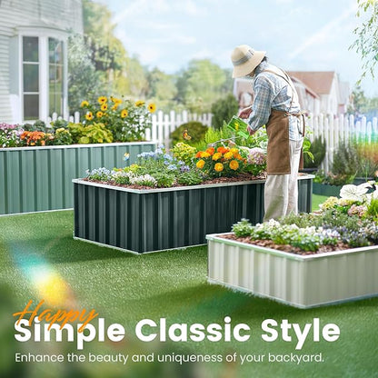 KING BIRD Raised Garden Bed 101" x 36" x 12" 4 Installation Methods for DIY Galvanized Steel Metal Planter Kit Box with 2 Pairs of Gloves (Green)