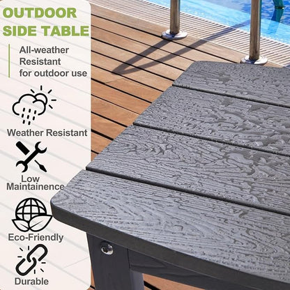 Y&M Outdoor Side Table, HIPS Adirondack Small Single Table, Waterproof Square Outside Table, Balcony Modern End Tables for Patio, Pool, Beach, Porch, Deck, Indoor or Outdoor Use, Dark Gray