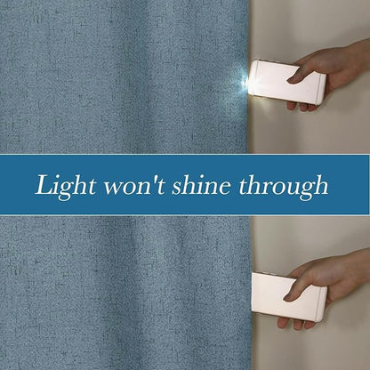H.VERSAILTEX Linen Blackout Curtains Durable Thick Textured Linen Look 100% Blackout Patio Door Curtain Anti Rust Grommet Extra Wide Sliding Door Curtain Panel, W100 x L84 inch - Stone Blue