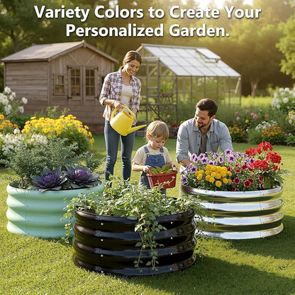 3 Pcs 2x2x1ft Round Galvanized Raised Garden Bed Planter Boxes Outdoor with Easy Assembly, Metal Raised Beds for Vegetables, Fruits, Flowers (Galvanized, Black, Green)