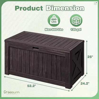 Deck Box 120 Gallon Outdoor Storage Bin with Lid, Dark Brown Resin