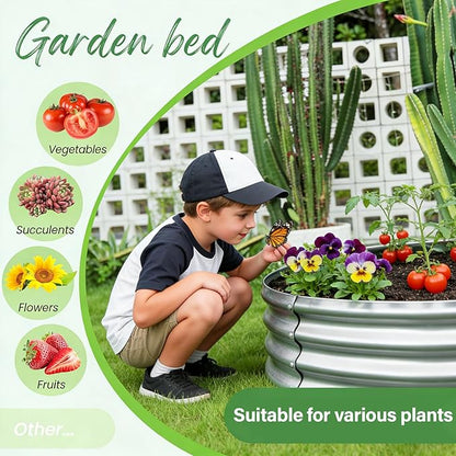 Round Galvanized Raised Garden Bed Kit, Round Galvanized Planter for Vegetables/Herbs/Flowers Heavy-Duty Steel Outdoor Water Trough (Silver, 4X4X1FT)