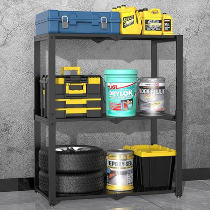 3-Shelf Storage Shelving Unit Metal Rack Heavy-Duty 28"x13.5"x33.5" for Garage, Kitchen and Bedroom Layers Increased Black