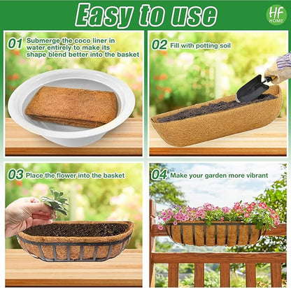 HFHOME 2 Packs 30 Inch Coco Liners for planters, 30" Trough Coconut Planter Hanging Basket Liners Replacement for Window Box Hanging Trough Planter