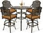 VIVIJASON 5-Piece Outdoor Swivel Bar Stools Set, All Weather Cast Aluminum Patio Bar Height Bistro Set with 4 Cushioned Bar Chairs & 38.5" High Bar Table w/Umbrella Hole for Backyard, Lawn, Garden