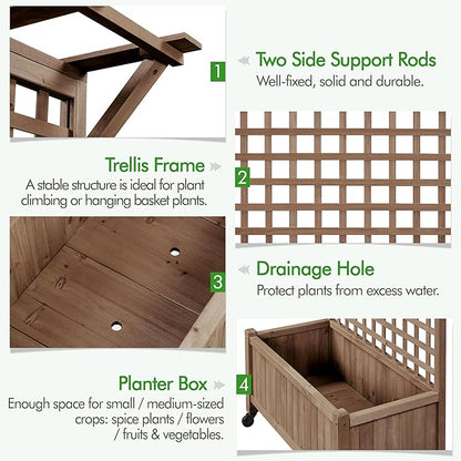 Yaheetech 72" H Horticulture Garden Planter with Trellis for Vine Climbing Plants, Raised Box Outdoor w/Drainage Holes Raised Garden Bed Planter Box for Flowers, Dark Brown